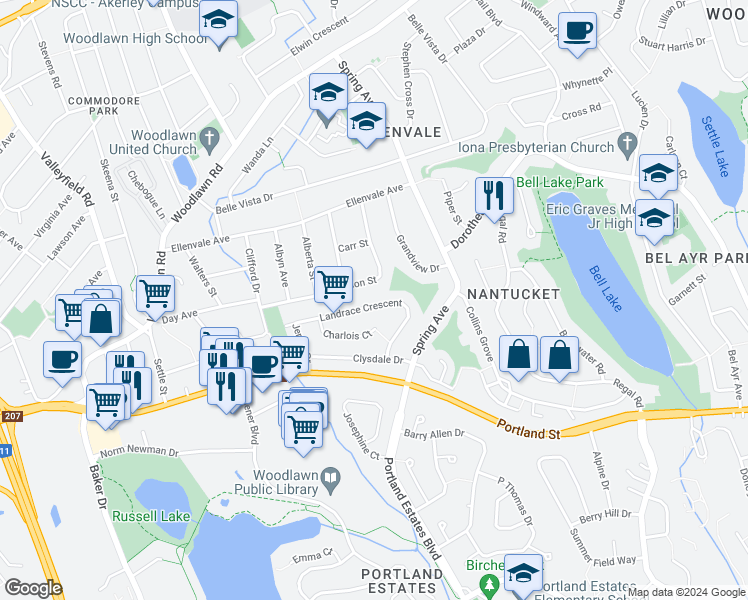 map of restaurants, bars, coffee shops, grocery stores, and more near 44 Landrace Crescent in Dartmouth