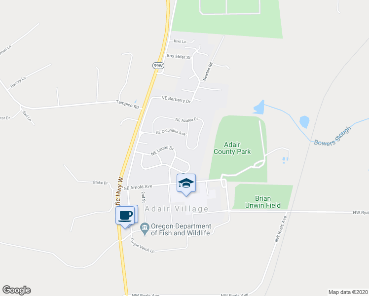 map of restaurants, bars, coffee shops, grocery stores, and more near 216 Northeast Azalea Drive in Corvallis