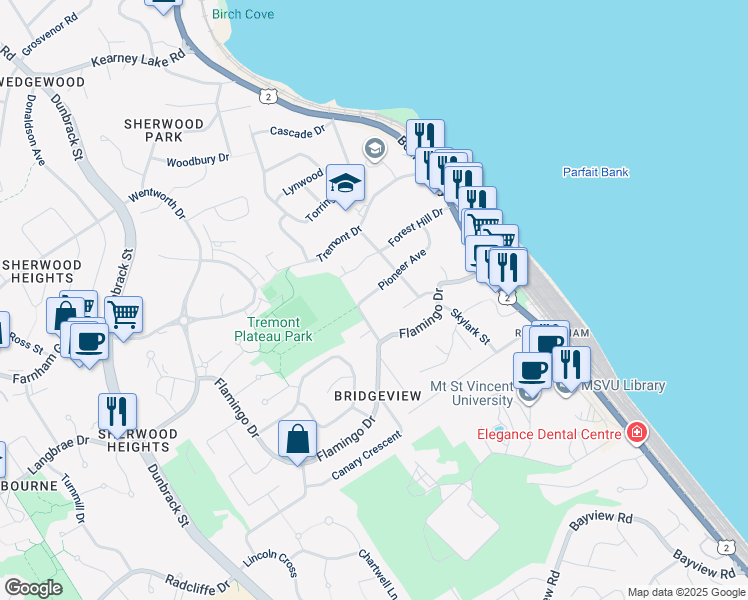 map of restaurants, bars, coffee shops, grocery stores, and more near 60 Pioneer Avenue in Halifax