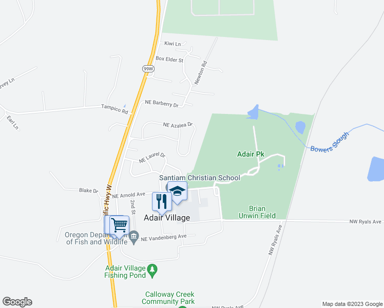 map of restaurants, bars, coffee shops, grocery stores, and more near 230 To 232 NE Azalea Drive in Corvallis