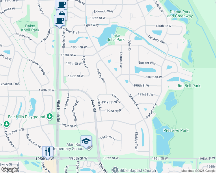 map of restaurants, bars, coffee shops, grocery stores, and more near 18990 Embry Avenue in Farmington
