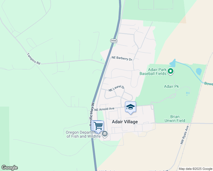 map of restaurants, bars, coffee shops, grocery stores, and more near 326 Northeast Carmen Place in Adair Village