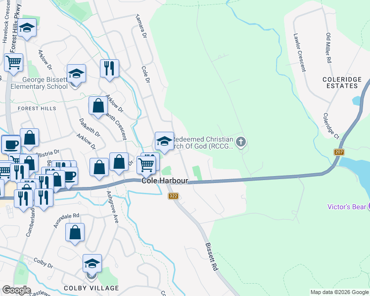 map of restaurants, bars, coffee shops, grocery stores, and more near 21 Smith Avenue in Dartmouth