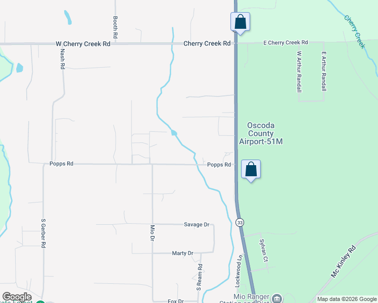 map of restaurants, bars, coffee shops, grocery stores, and more near 100-154 Popps Road in Mio