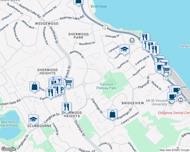 map of restaurants, bars, coffee shops, grocery stores, and more near 31 Carrie Best Court in Halifax
