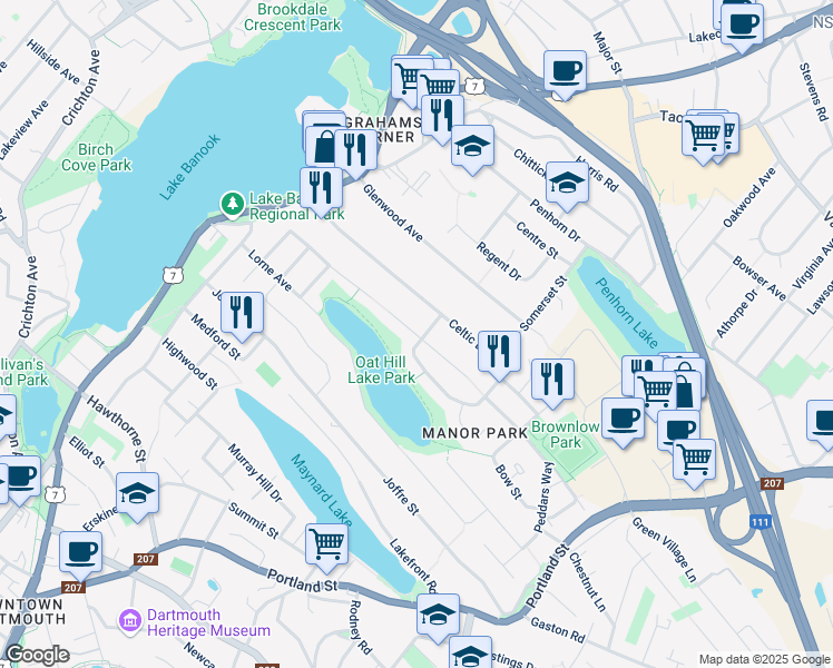 map of restaurants, bars, coffee shops, grocery stores, and more near 5 Wheatstone Heights in Dartmouth