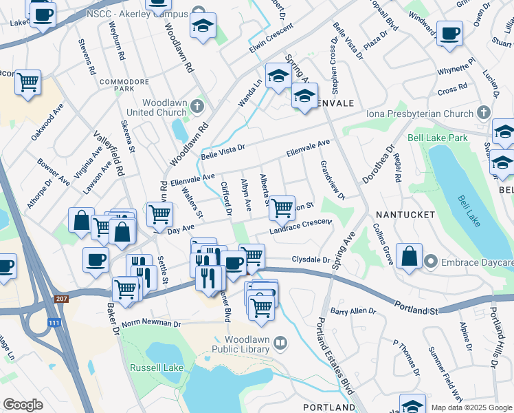 map of restaurants, bars, coffee shops, grocery stores, and more near 16 Albyn Avenue in Dartmouth