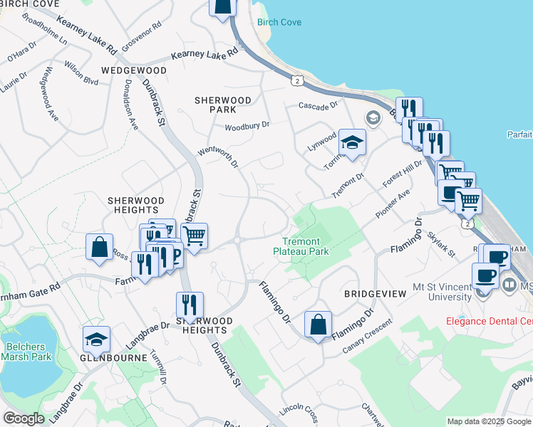 map of restaurants, bars, coffee shops, grocery stores, and more near 37 Carrie Best Court in Halifax