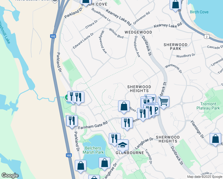 map of restaurants, bars, coffee shops, grocery stores, and more near 20 Oakley Avenue in Halifax