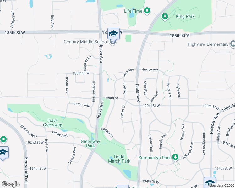 map of restaurants, bars, coffee shops, grocery stores, and more near 18946 Inca Avenue in Lakeville