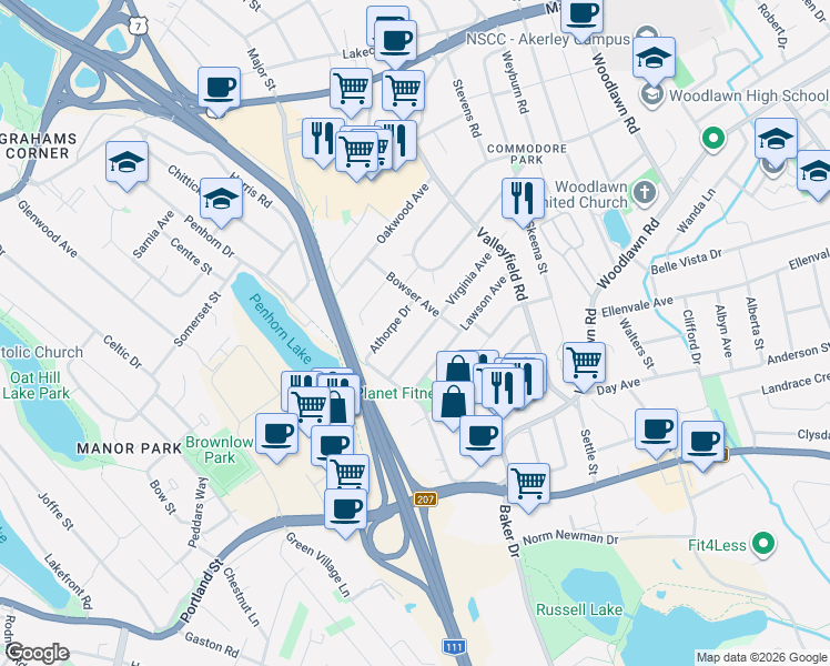 map of restaurants, bars, coffee shops, grocery stores, and more near 15 Virginia Avenue in Dartmouth