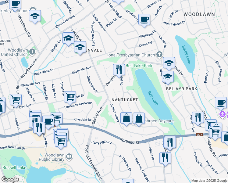 map of restaurants, bars, coffee shops, grocery stores, and more near Medway Court in Dartmouth