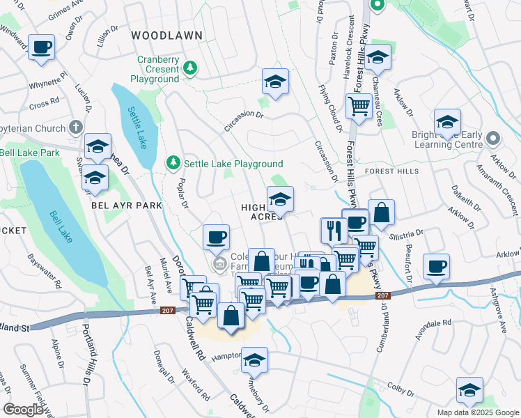map of restaurants, bars, coffee shops, grocery stores, and more near 85 Poplar Drive in Dartmouth