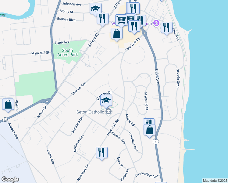 map of restaurants, bars, coffee shops, grocery stores, and more near 20 Montana Drive in Plattsburgh