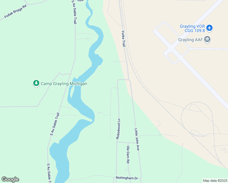 map of restaurants, bars, coffee shops, grocery stores, and more near 646 Robinhood Lane in Grayling