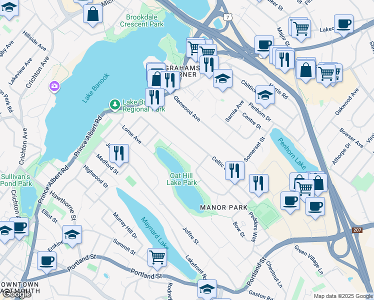 map of restaurants, bars, coffee shops, grocery stores, and more near 35 Cranston Avenue in Dartmouth
