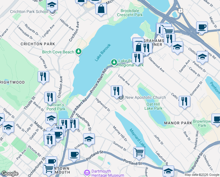 map of restaurants, bars, coffee shops, grocery stores, and more near 273 Joffre Street in Dartmouth