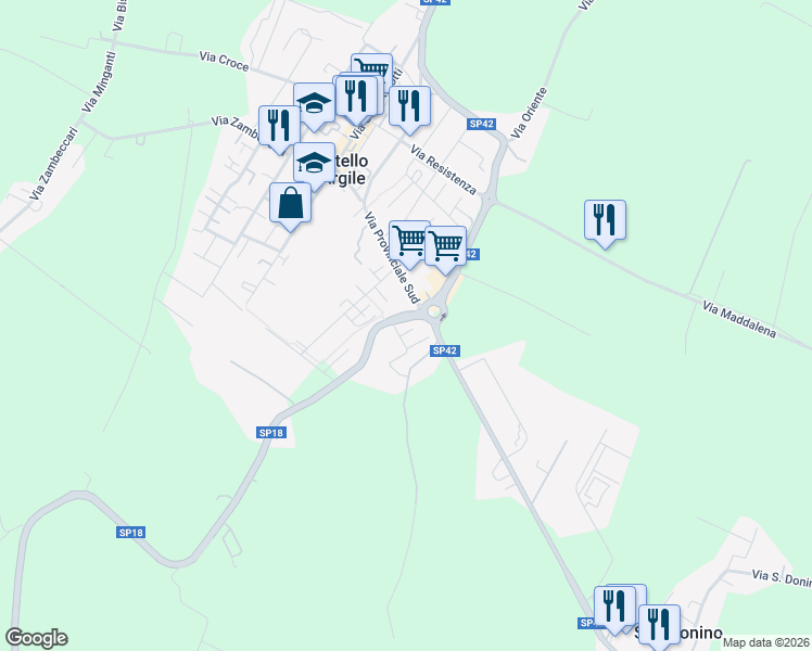 map of restaurants, bars, coffee shops, grocery stores, and more near 2 Via del Lavoro in Castello D'argile