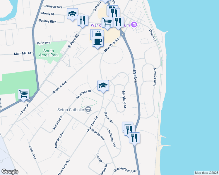 map of restaurants, bars, coffee shops, grocery stores, and more near 26 Maine Road in Plattsburgh