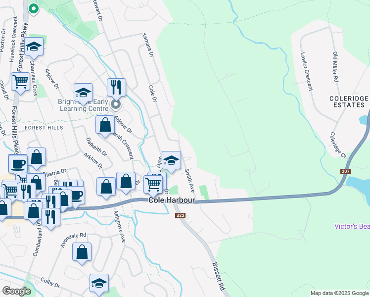 map of restaurants, bars, coffee shops, grocery stores, and more near 35 Smith Avenue in Dartmouth