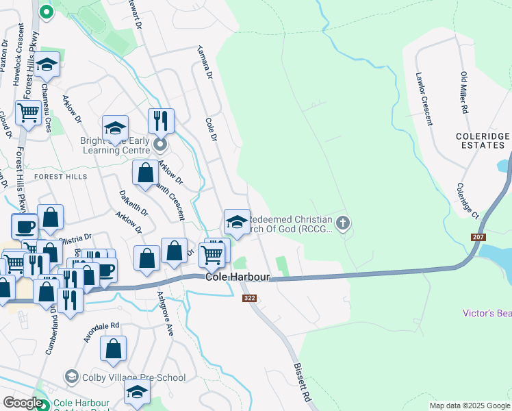 map of restaurants, bars, coffee shops, grocery stores, and more near 35 Smith Avenue in Dartmouth