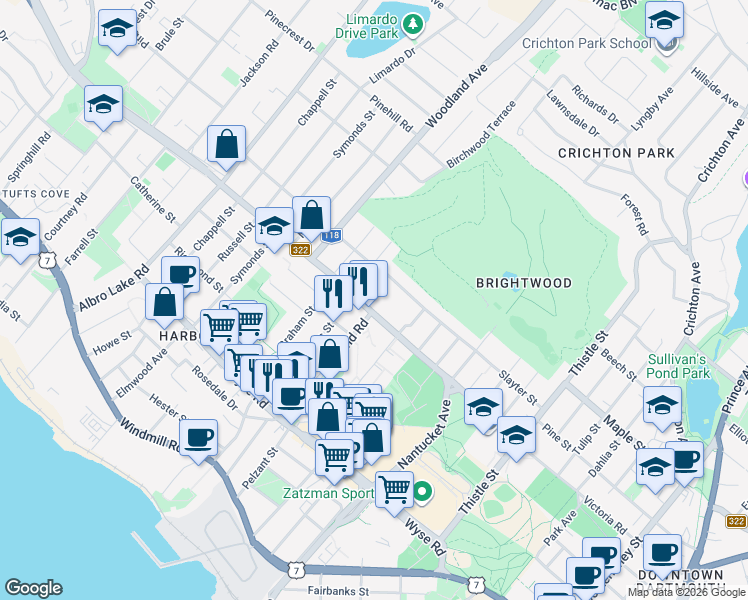 map of restaurants, bars, coffee shops, grocery stores, and more near 172 Victoria Road Extension in Dartmouth