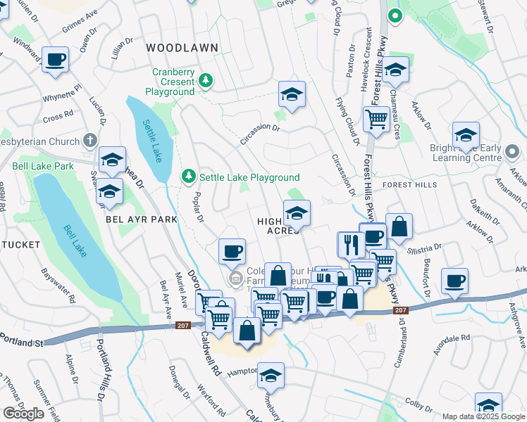 map of restaurants, bars, coffee shops, grocery stores, and more near 102 Poplar Drive in Dartmouth