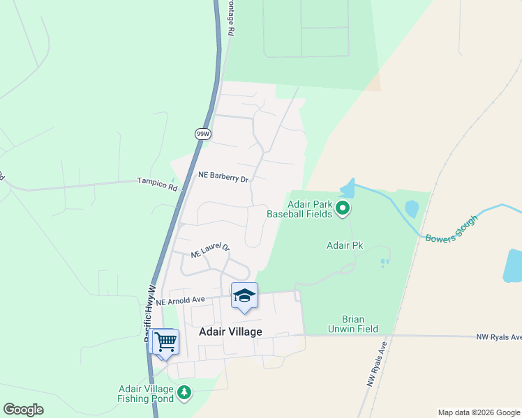 map of restaurants, bars, coffee shops, grocery stores, and more near 253 Northeast Azalea Drive in Adair Village