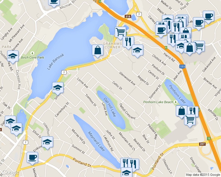 map of restaurants, bars, coffee shops, grocery stores, and more near 35 Cranston Avenue in Dartmouth