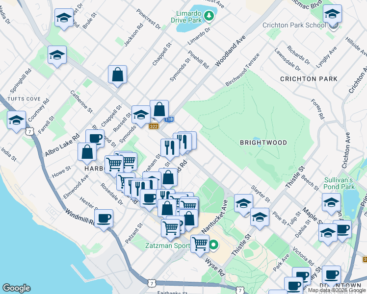 map of restaurants, bars, coffee shops, grocery stores, and more near 178 Victoria Road in Dartmouth