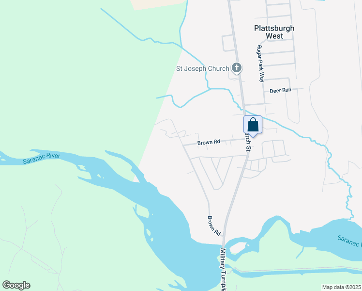 map of restaurants, bars, coffee shops, grocery stores, and more near 91 Brown Road in Plattsburgh