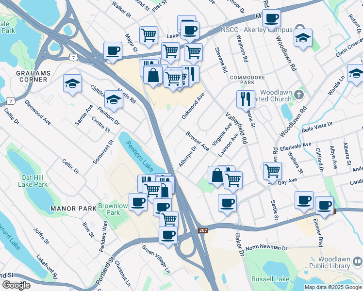 map of restaurants, bars, coffee shops, grocery stores, and more near 9 Avery Avenue in Dartmouth