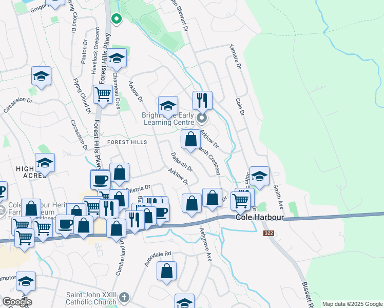 map of restaurants, bars, coffee shops, grocery stores, and more near 159 Amaranth Crescent in Dartmouth