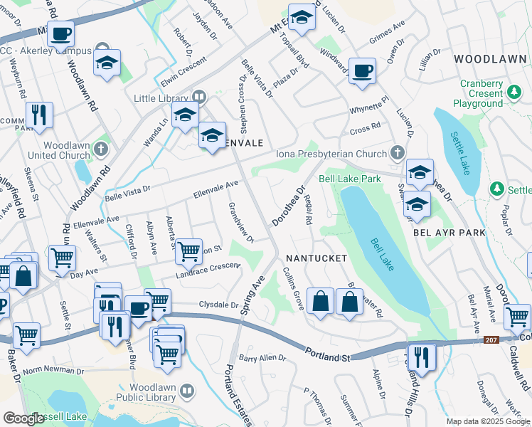 map of restaurants, bars, coffee shops, grocery stores, and more near 242 Spring Avenue in Dartmouth