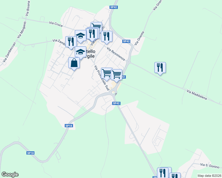 map of restaurants, bars, coffee shops, grocery stores, and more near 2 Via del Lavoro in Castello D'argile