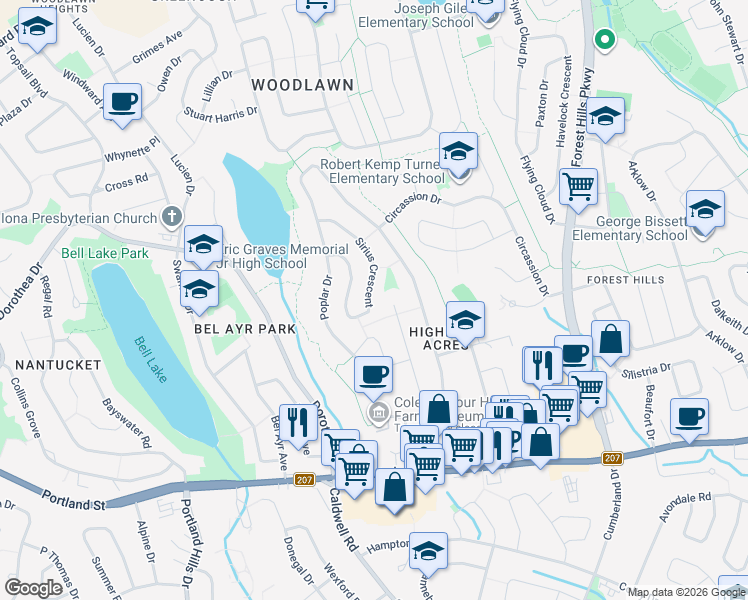 map of restaurants, bars, coffee shops, grocery stores, and more near 84 Sirius Crescent in Dartmouth