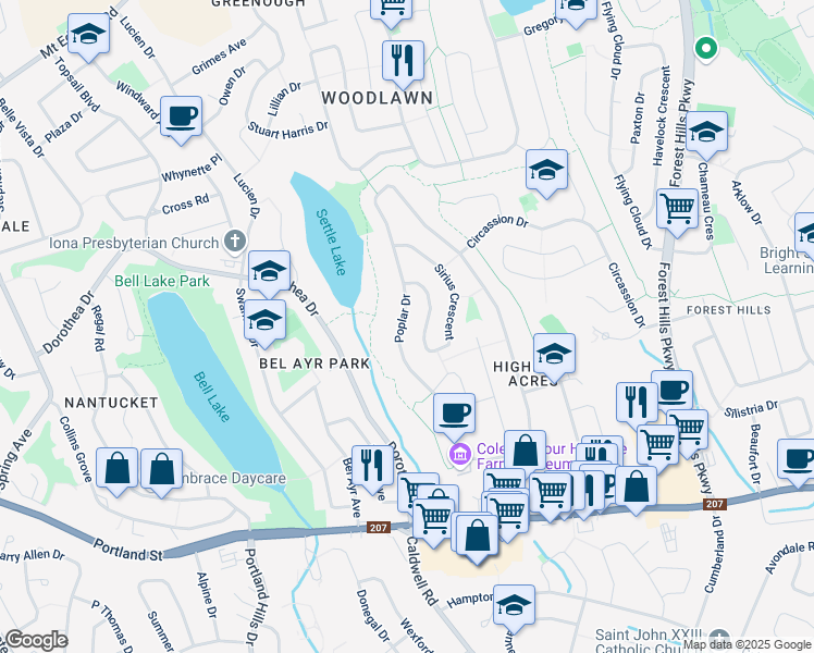 map of restaurants, bars, coffee shops, grocery stores, and more near 379 Poplar Drive in Dartmouth