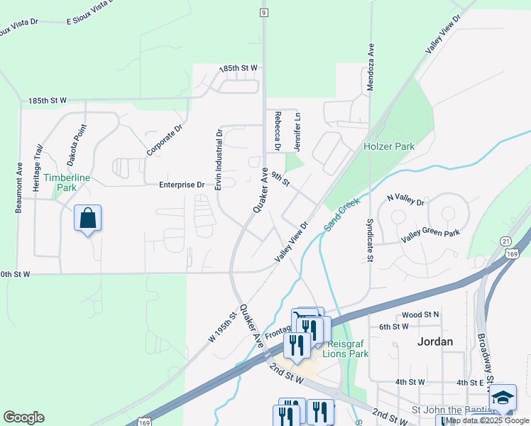 map of restaurants, bars, coffee shops, grocery stores, and more near 717 Hooper Court in Jordan