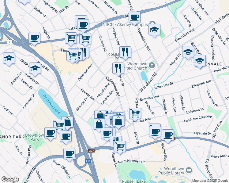 map of restaurants, bars, coffee shops, grocery stores, and more near 38 Lawson Avenue in Dartmouth