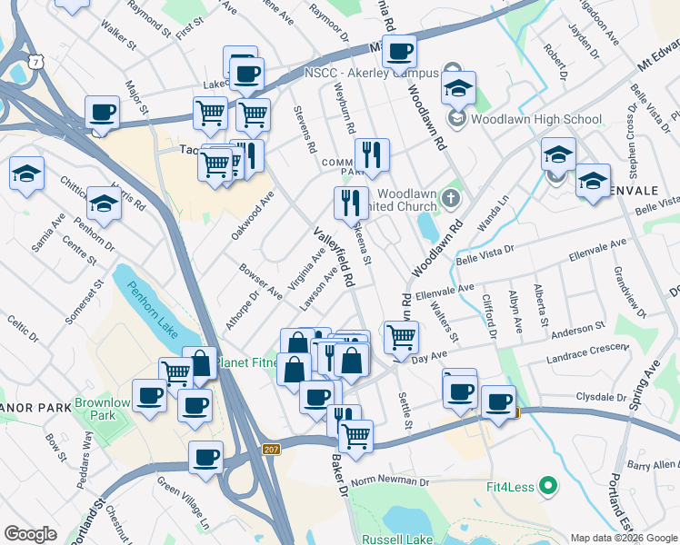 map of restaurants, bars, coffee shops, grocery stores, and more near 38 Lawson Avenue in Dartmouth