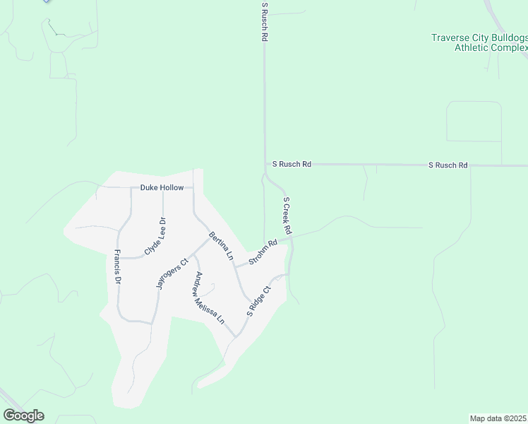 map of restaurants, bars, coffee shops, grocery stores, and more near Rusch Road South in Grand Traverse County
