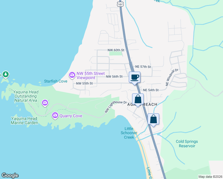 map of restaurants, bars, coffee shops, grocery stores, and more near 244 Northwest 55th Street in Newport