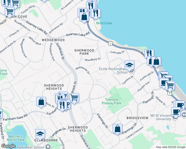 map of restaurants, bars, coffee shops, grocery stores, and more near 11 Theresa McNeil Grove in Halifax