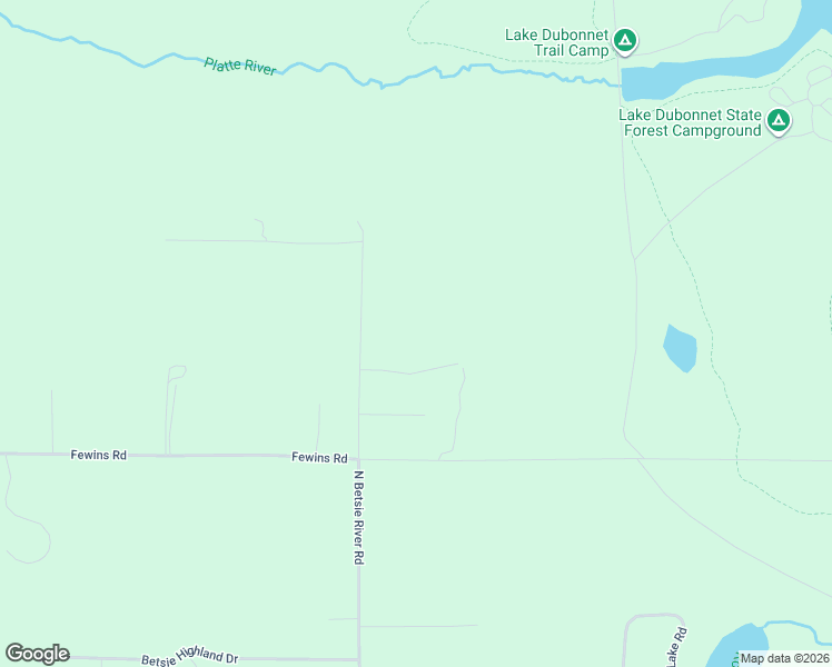 map of restaurants, bars, coffee shops, grocery stores, and more near North Betsie River Road in Interlochen