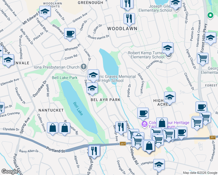 map of restaurants, bars, coffee shops, grocery stores, and more near 39 Dorothea Drive in Dartmouth