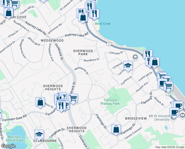 map of restaurants, bars, coffee shops, grocery stores, and more near 15 Theresa McNeil Grove in Halifax