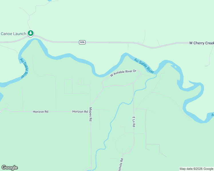 map of restaurants, bars, coffee shops, grocery stores, and more near West Ausable River Drive in Big Creek Township