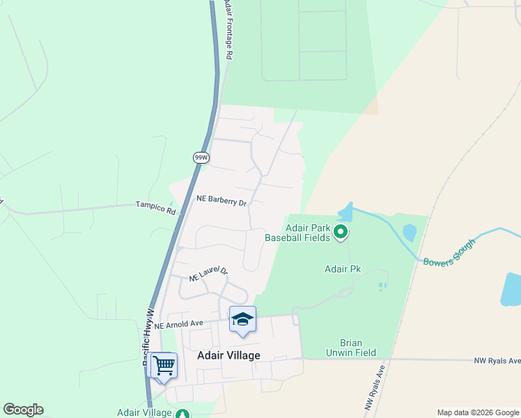 map of restaurants, bars, coffee shops, grocery stores, and more near 8102 Daphne Court in Adair Village