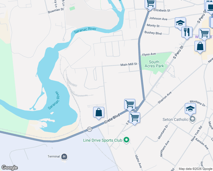 map of restaurants, bars, coffee shops, grocery stores, and more near 74 Wall Street in Plattsburgh