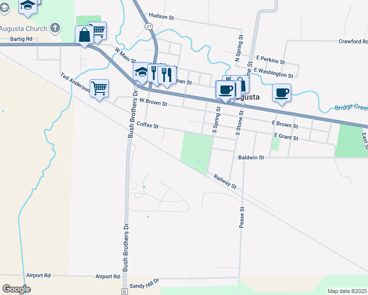 map of restaurants, bars, coffee shops, grocery stores, and more near 418 Colfax Street in Augusta